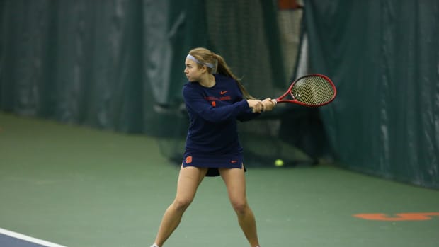 Polina Kozyreva hits a backhand against Army